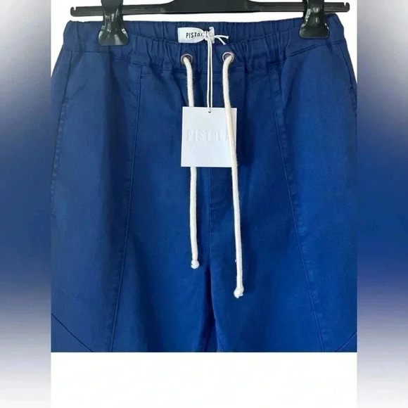 Pistola Women's Size 26 Cropped Paperbag Pants with Drawstring in Navy Blue - Picture 3 of 7
